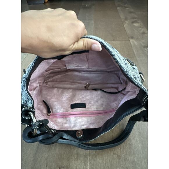 Dooney & Bourke Black Leather Gray Monogram Jacquard Should Bag Handbag - Picture 3 of 7